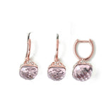 Rose Quartz & Diamond Drop Earrings in 14K Rose Gold