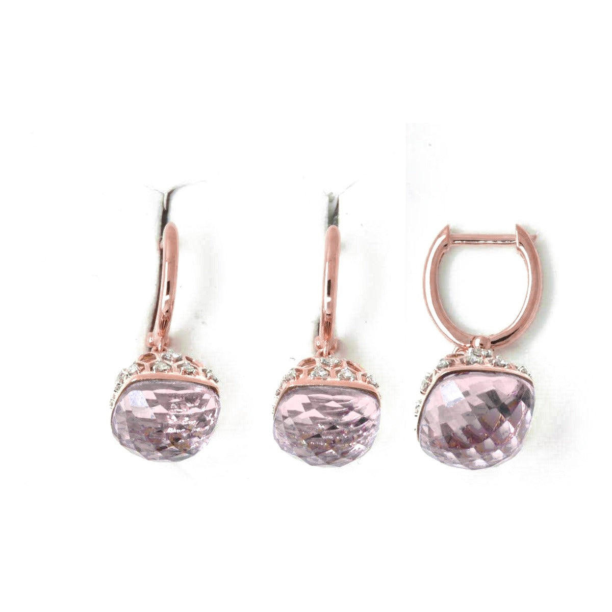 Rose Quartz & Diamond Drop Earrings in 14K Rose Gold