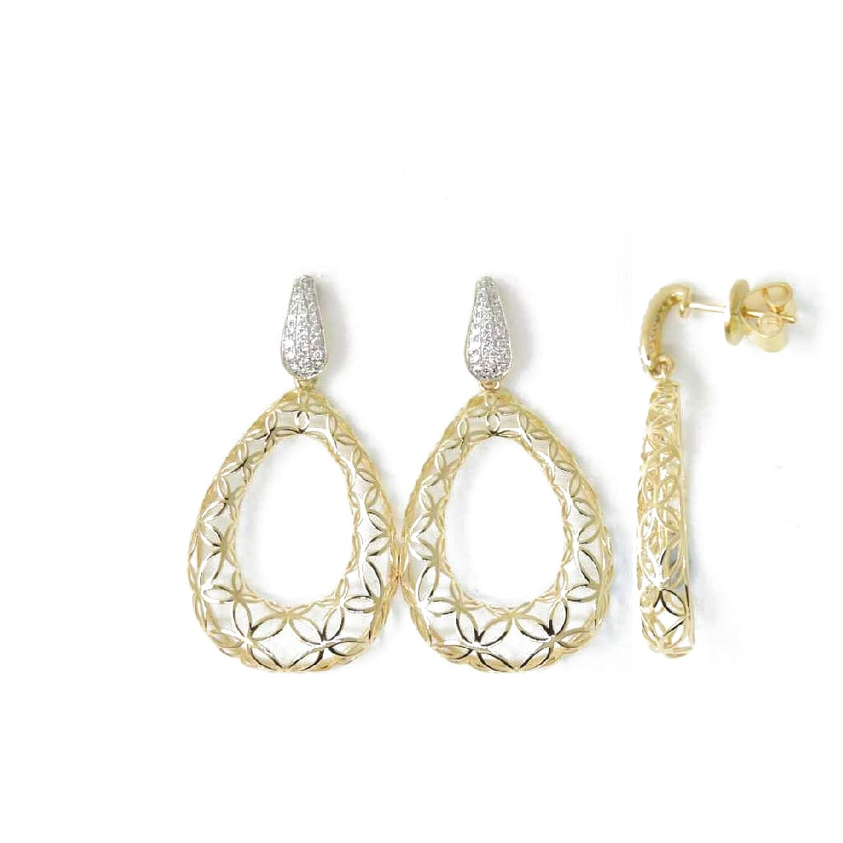 Openwork Teardrop Diamond Earrings in 14K Yellow Gold, 0.20 ctw
