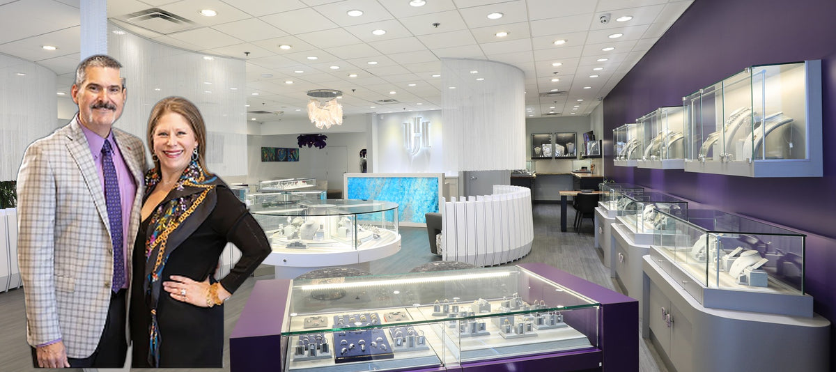 Owners Chris and Jenny inside the Huntington Jewelers Summerlin showroom