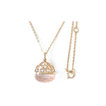 Rose Quartz & Diamond Dome Pendant in 14K Rose Gold