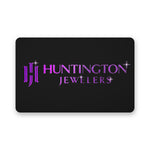 Huntington Jewelers gift card in black with purple foil logo