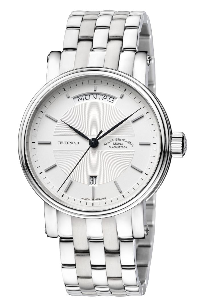 Mühle-Glashütte "Teutonia II Day/Date" Automatic in SS, Silver Dial