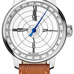 MeisterSinger Benjamin Franklin Edition 4-hour watch with white quadrant dial, blued hand and cognac leather strap, front view
