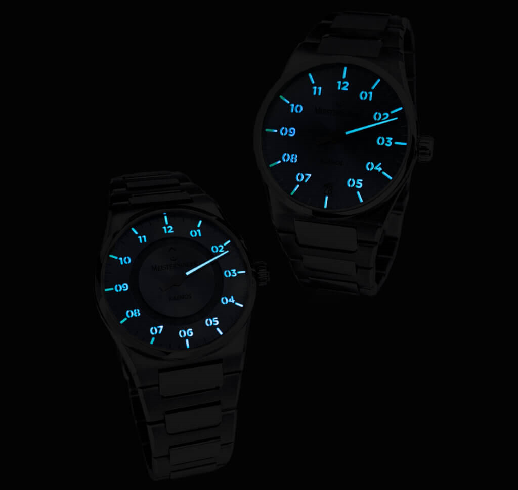 MeisterSinger Kaenos luminous dial glowing in the dark