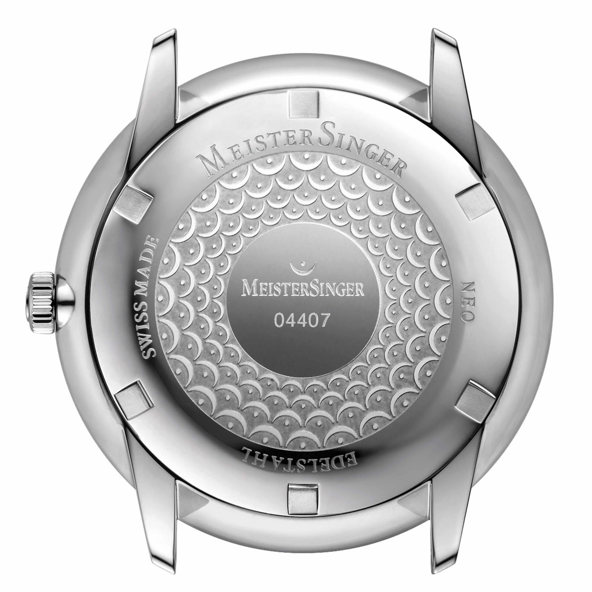 MeisterSinger Neo engraved stainless steel case back