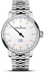 MeisterSinger No. 03 shown on the optional stainless steel bracelet