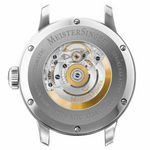 Exhibition case back of the MeisterSinger Primatic showing the automatic movement