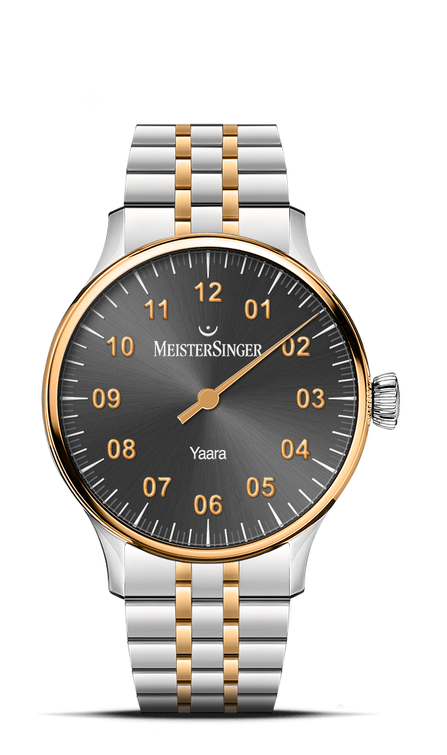 MeisterSinger Yaara women's watch with anthracite dial and two-tone bracelet, front view