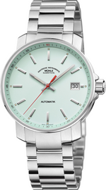Mühle-Glashütte 29er with mint dial and stainless steel bracelet, front view