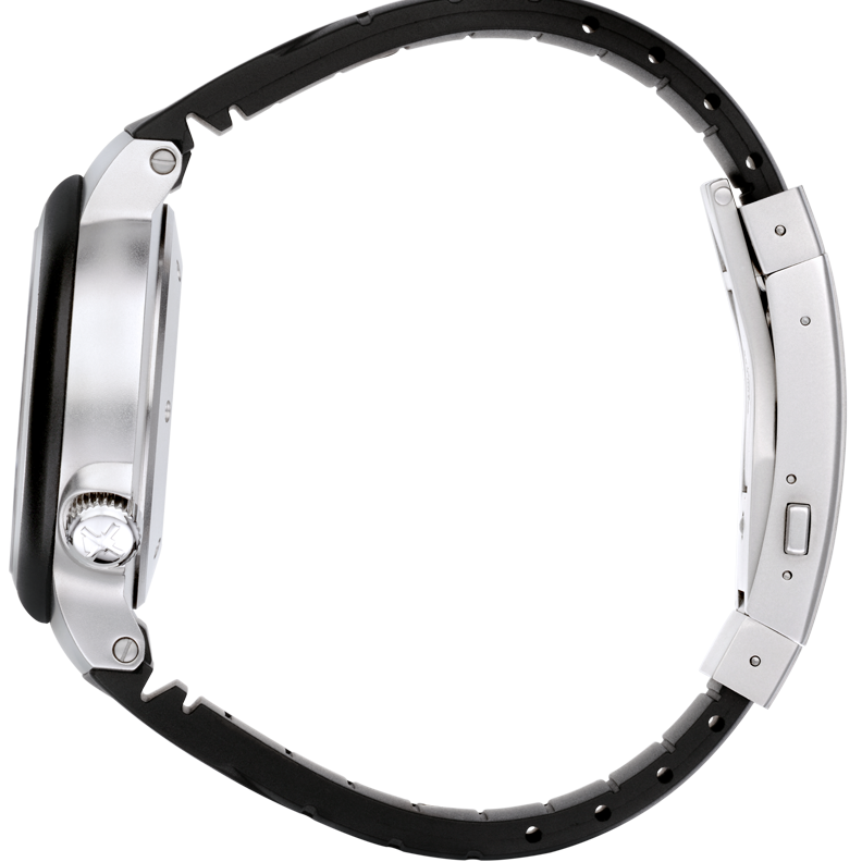 Mühle-Glashütte S.A.R. Rescue-Timer side profile showing case thickness and black rubber strap