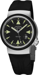 Mühle-Glashütte S.A.R. Rescue-Timer with black dial, rubber bezel and black rubber strap, front view