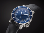 Seebatallion GMT titanium case and blue bezel, angled view