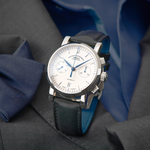 Teutonia IV Chronograph on a gray suit jacket