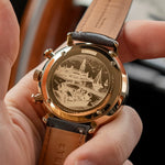 Sternglas Hamburg Chrono engraved case back held in hand
