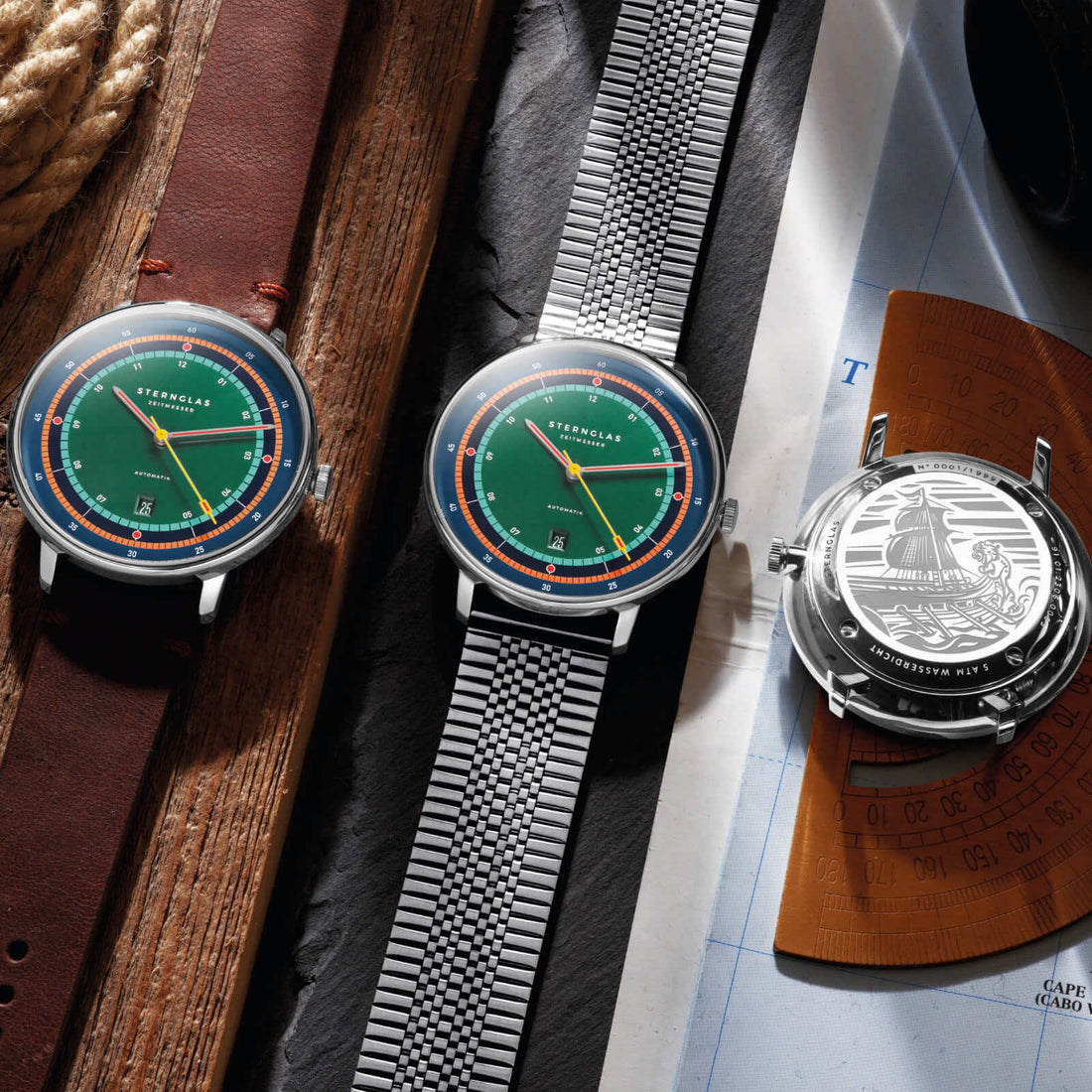 Sternglas Hamburg Edition Argo on mesh and leather, lifestyle photo
