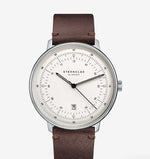 Sternglas Hamburg with silver dial and brown leather strap, front view