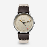 Sternglas Lumatik with beige dial and brown leather strap, front view