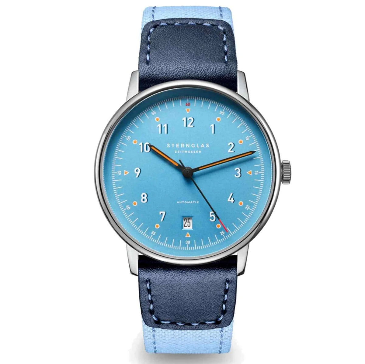 Sternglas Lumatik with light blue dial and light blue strap, front view