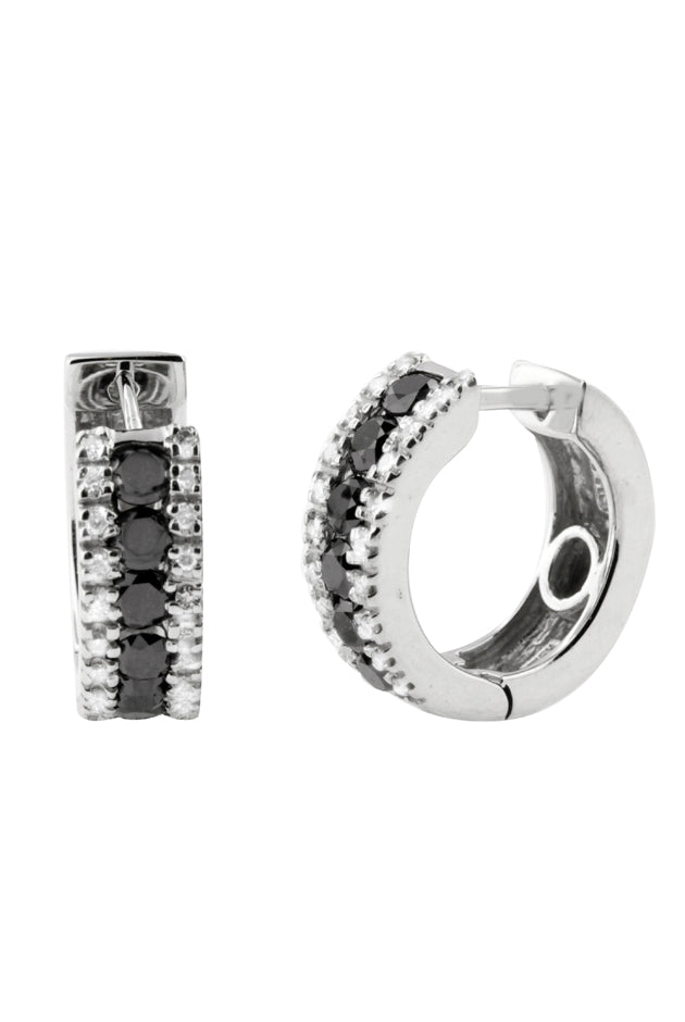 Black and White Diamond Earrings in 14K White Gold, 0.92 ctw