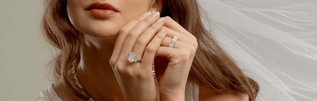 A bride wearing her diamond rings