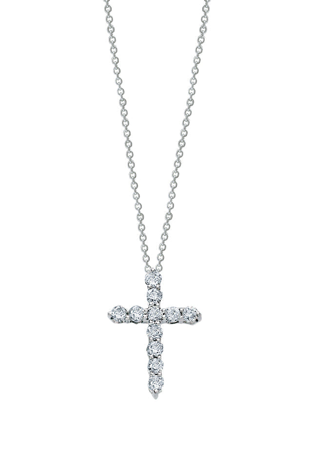 Diamond Small Cross Pendant in 14K White Gold, 0.24 ctw
